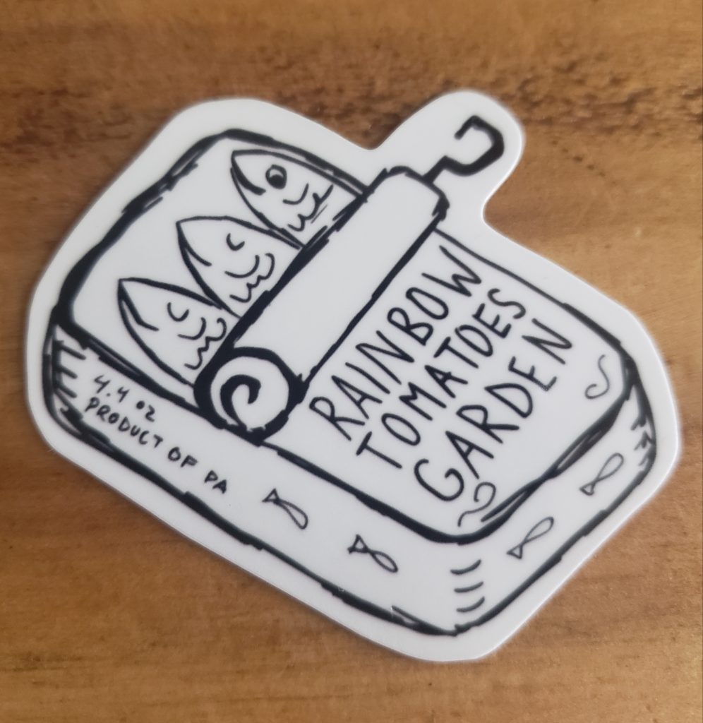 Image of white Rainbow Tomatoes Garden sticker RTG sardines
